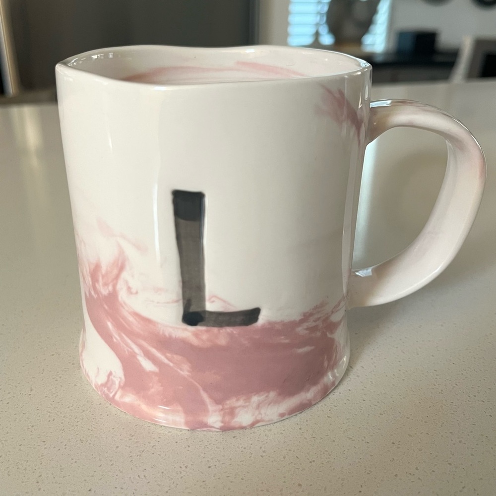 Anthropologie Marble Pink Initial Monogram Mug Tea Coffee - Picture 8 of 9